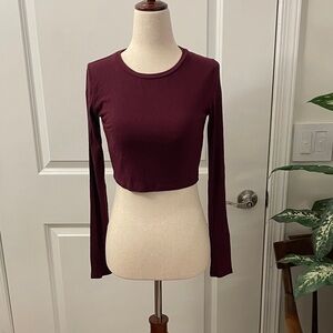 Garage Maroon Long Sleeve Crop Top